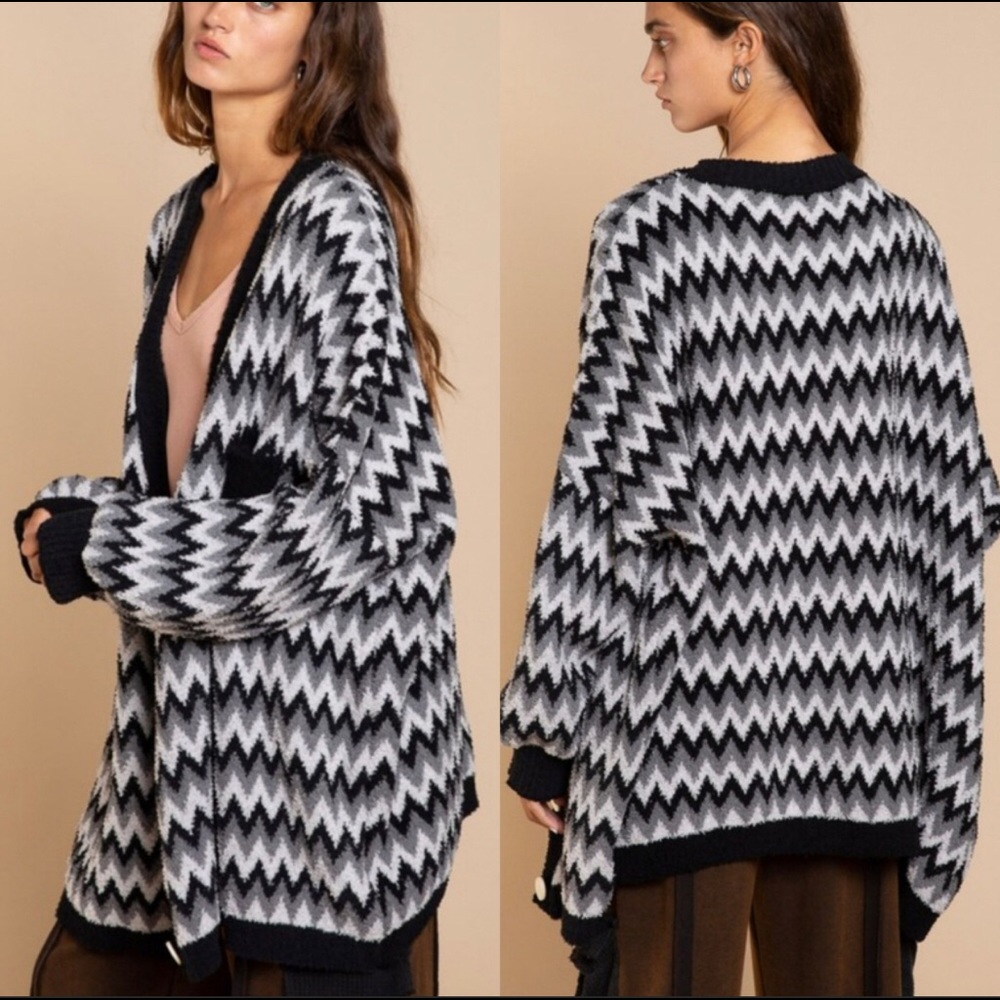 POL Zig Zag Chevron Berber Oversized Cardigan - Picture 2 of 9
